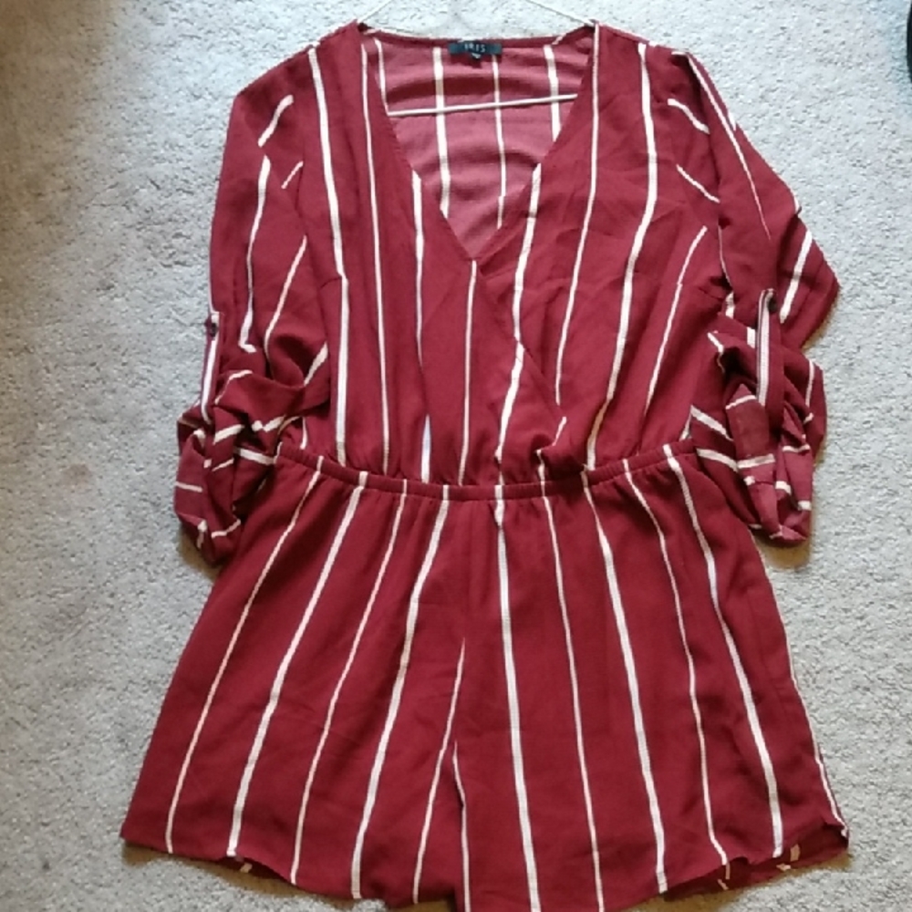 Red and White Striped Romper